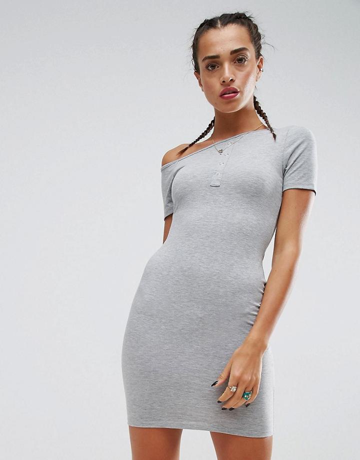 Asos Mini Popper Placket One Shoulder Bodycon Dress - Gray