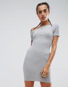 Asos Mini Popper Placket One Shoulder Bodycon Dress - Gray