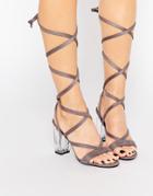 Public Desire Bianca Grey Wrap Tie Clear Heel Sandal - Gray Mf