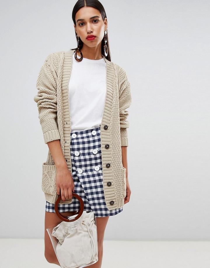 Boohoo Button Down Cardigan In Stone - Beige