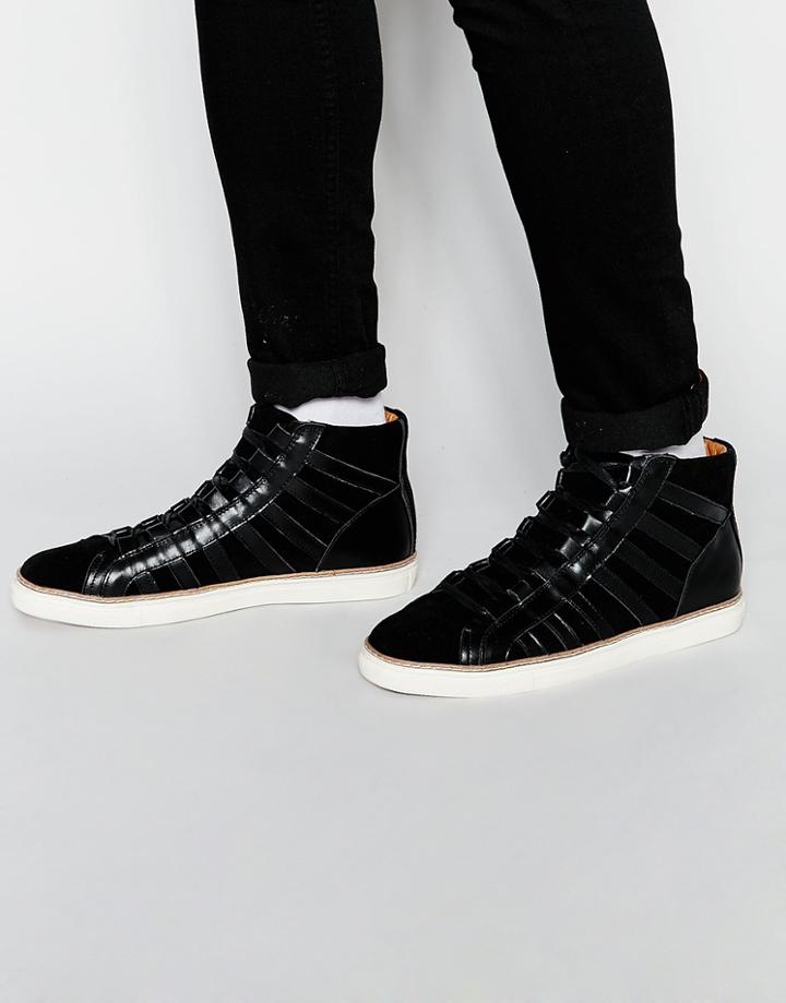 Asos Lace Up Sneakers In Black Leather With Looped Laces - Black