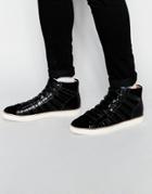 Asos Lace Up Sneakers In Black Leather With Looped Laces - Black