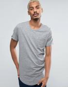 Produkt Longline T-shirt With Pocket And Curved Hem - Gray
