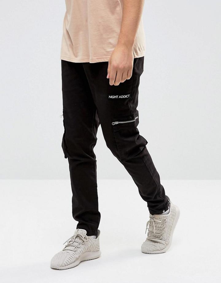 Night Addict Skinny Tagered Cargo Pant Pants - Black