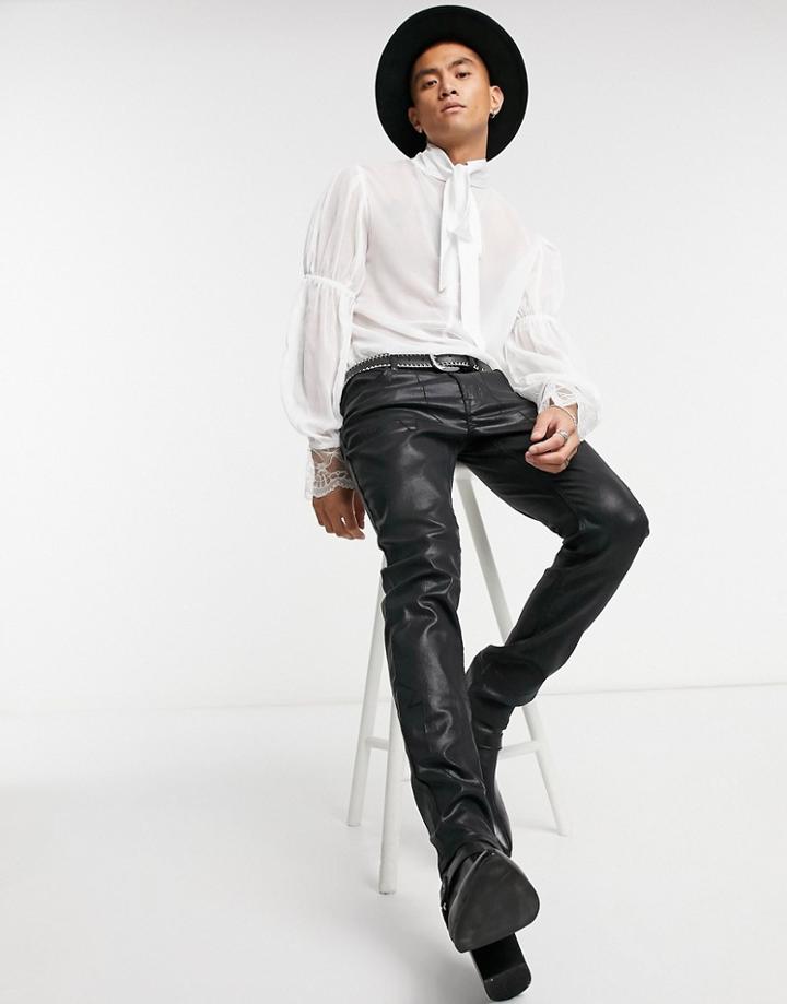 Asos Design Regular Fit Sheer Shirt With Blouson Sleeve Detail In Off-white