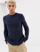Asos Design Rib Sweater In Denim Blue