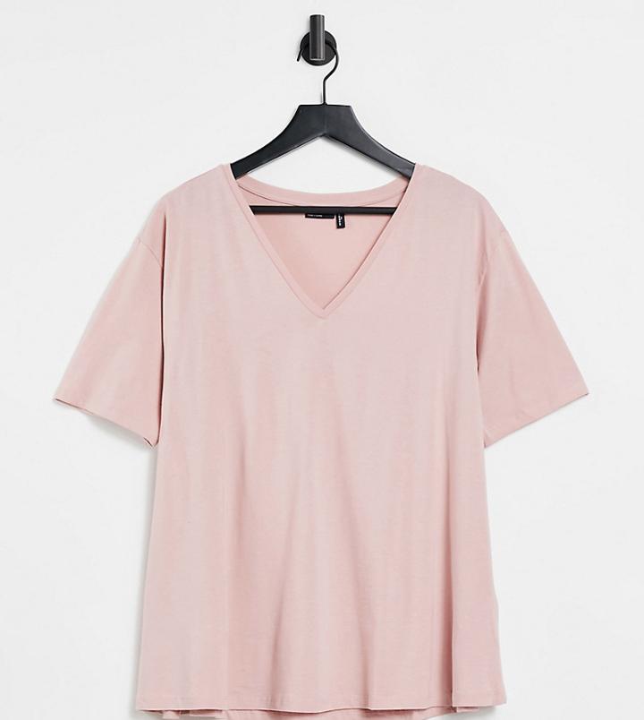 Asos Design Tall Swing T-shirt With V Neck In Blush-pink