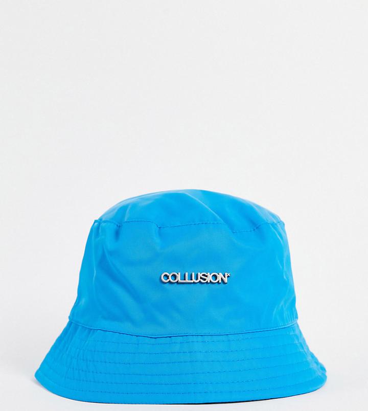 Collusion Unisex Nylon Logo Bucket Hat In Blue