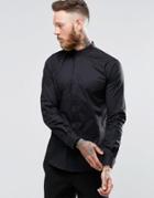 Noose & Monkey Skinny Shirt With Grandad Collar With Stretch - Black