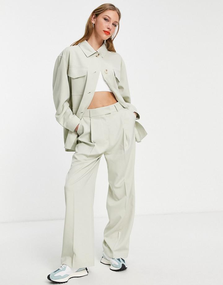 Topshop Tailored Wide Leg Pants In Stone-neutral