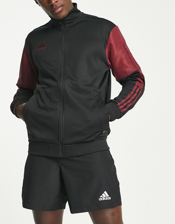 Adidas Football Tiro Panelled Track Jacket In Black And Burgundy