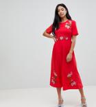 Asos Petite Embroidered Tea Jumpsuit - Red