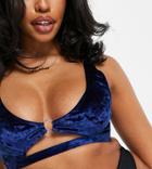 Wolf & Whistle Fuller Bust Exclusive Cut Out Crop Velvet Bikini Top In Navy-black