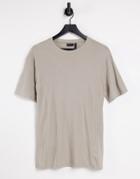Asos Design Oversized T-shirt With Side Slits And Stitch Ribbed Detail In Taupe-neutral
