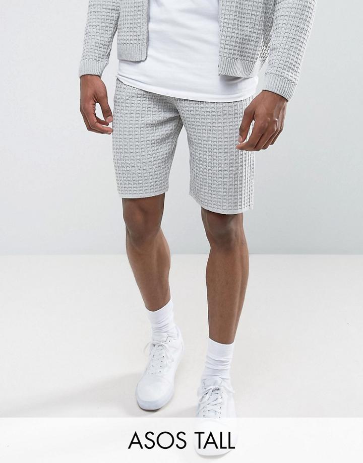 Asos Tall Textured Shorts In Pale Gray - Gray