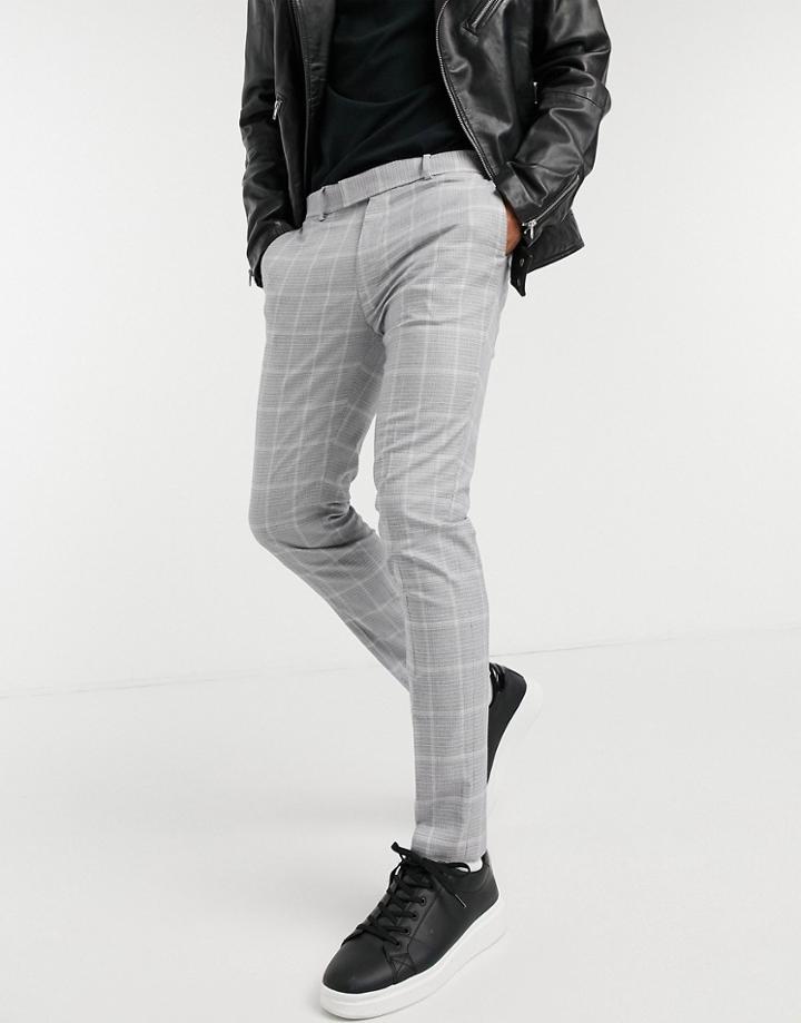 Topman Skinny Smart Pants With Light Gray Check-grey