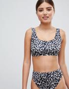 Asos Design Fuller Bust Crop Bikini Top In Animal Print - Multi