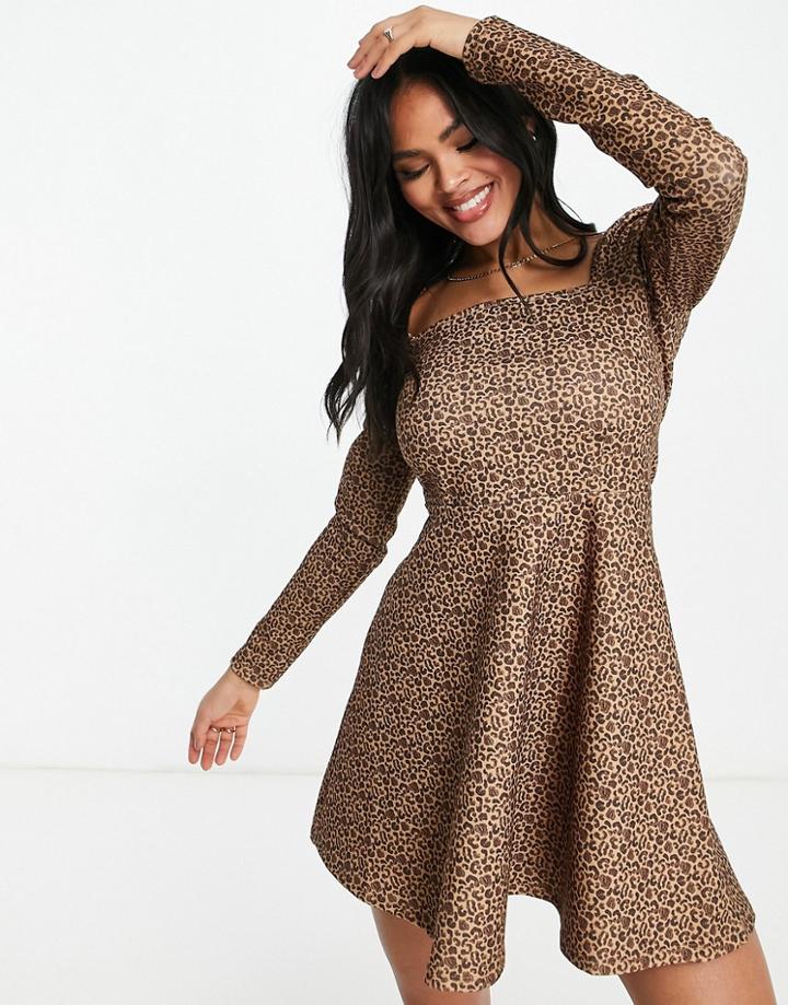Na-kd X Pamela Leopard Print Square Neck Mini Dress In Multi