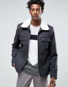 Kiomi Wool Bomber Jacket With Fleece Collar - Gray