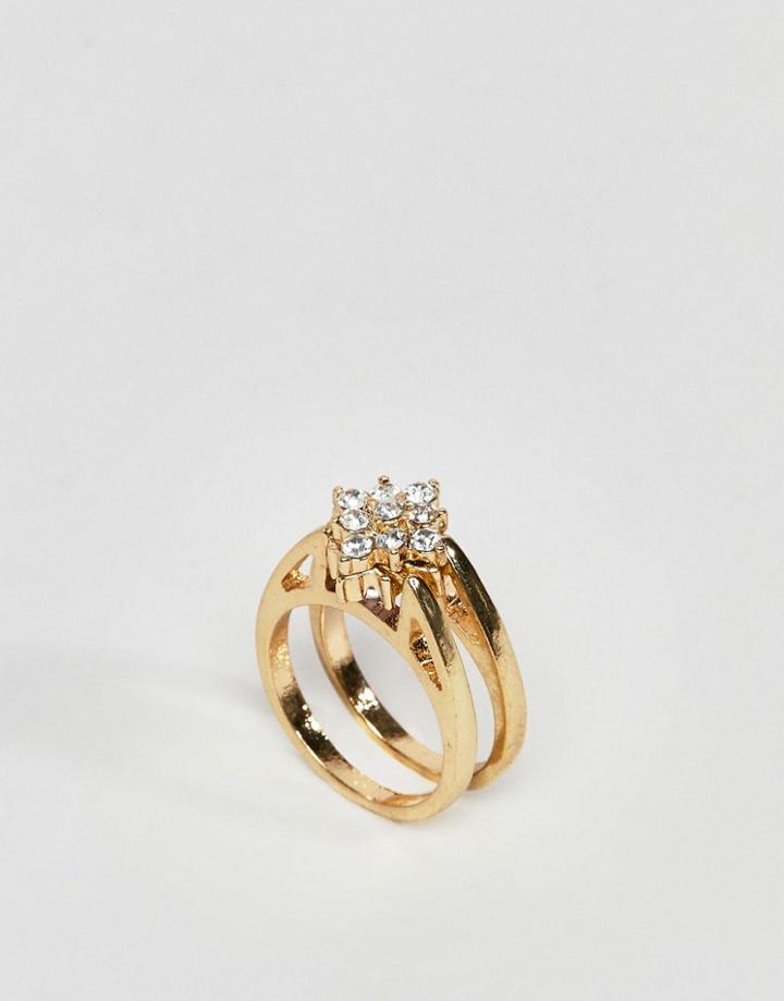 Asos Design Ring In Vintage Style With Changeable Jewel Stone In Gold - Gold