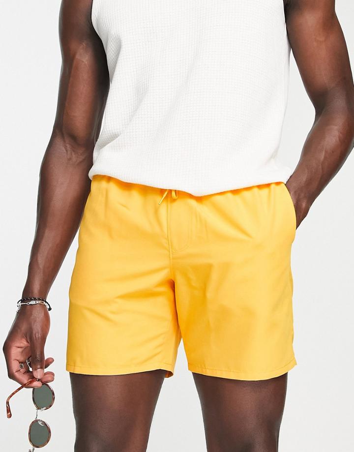 Asos Design Swim Shorts In Orange Mid Length