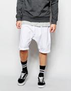Asos Drop Crotch Shorts With Elastic Waist In White - White