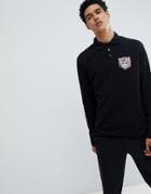 Versace Jeans Long Sleeve Polo Shirt In Black With Small Logo - Black