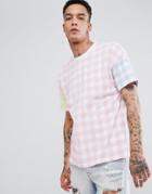 Asos Oversized T-shirt With All Over Check Print - Pink