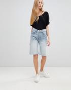 Cheap Monday Straight Cut Off Denim Shorts - Blue