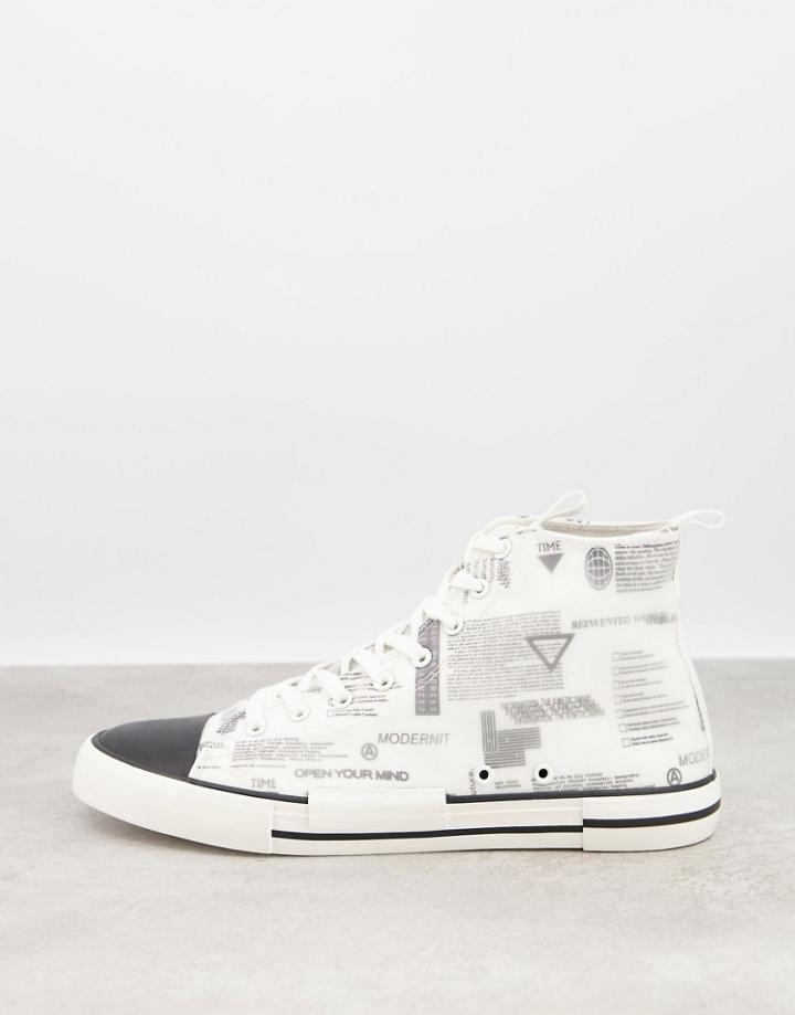 Asos Design Lace Up Canvas Sneakers With Monogram Print-white