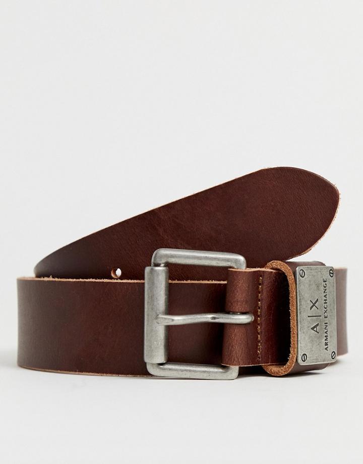 Armani Exchange Leather Logo Keeper Belt In Brown - Brown