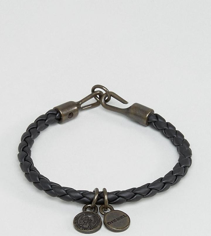 Diesel Asanty Braided Leather Bracelet In Black - Black