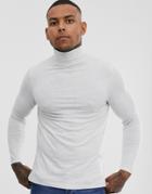 Asos Design Recycled Long Sleeve T-shirt Will Roll Neck In Light Gray Marl - Gray