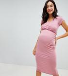Bluebelle Maternity Nursing Wrap Front Bodycon Midi Dress - Pink