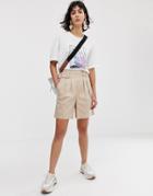 Asos White High Waist Belted Shorts - Brown