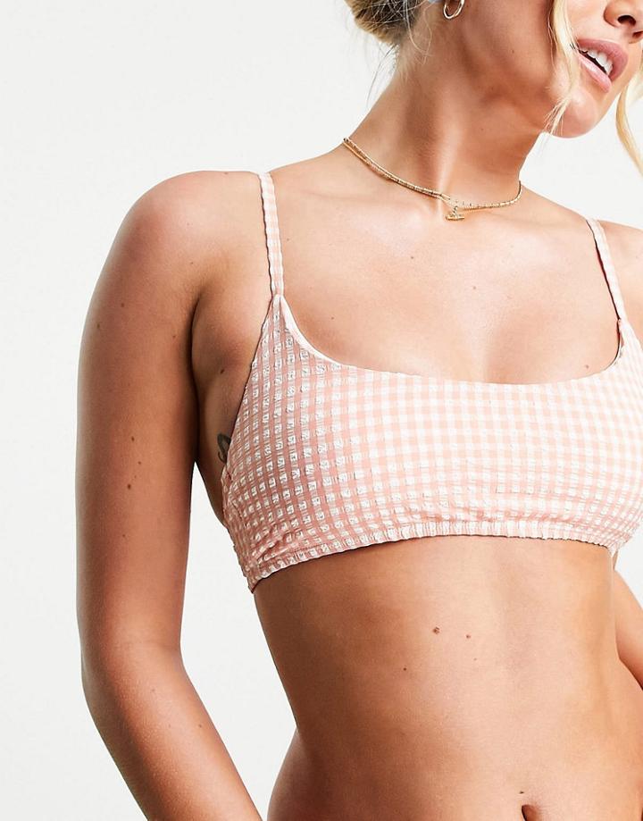 Topshop Gingham Cami Bikini Top In Pink-red