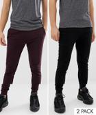Asos Design Skinny Sweatpants 2 Pack Black / Burgundy - Multi