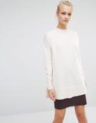 Warehouse Boxy Side Split Sweater - White