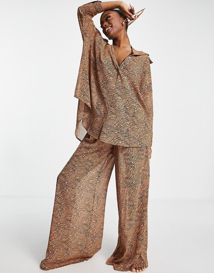 Candypants Wide Leg Beach Pants In Tiger Print - Part Of A Set-multi