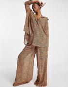 Candypants Wide Leg Beach Pants In Tiger Print - Part Of A Set-multi