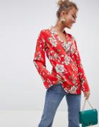Influence Floral Wrap Blouse - Red