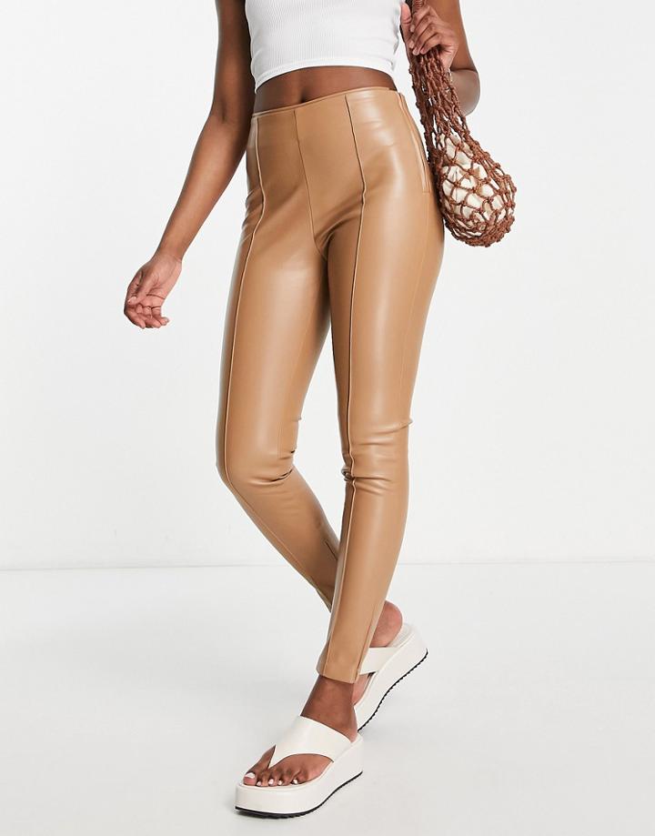 Urban Revivo Faux Leather Skinny Pants In Camel-neutral