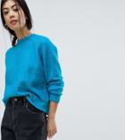 Asos Petite Sweater In Fluffy Yarn With Crew Neck - Blue