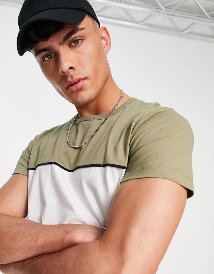 French Connection Color Block Piping T-shirt In White Light Sage