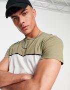 French Connection Color Block Piping T-shirt In White Light Sage