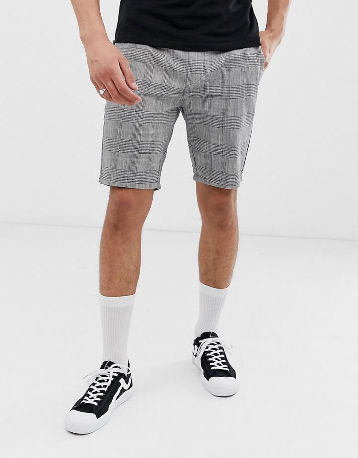 Only & Sons Drawstring Check Shorts In Gray-black