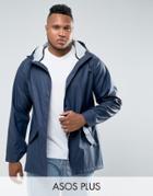 Asos Plus Shower Resistant Rain Coat In Navy - Navy