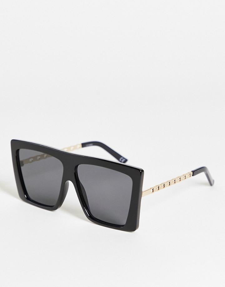 Asos Design Recycled Frame Oversized Visor Sunglasses In Black With Chain Metal Arms