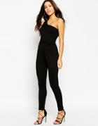 Asos One Shoulder Drape Jersey Jumpsuit With Ruched Waist - Black