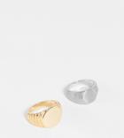 Reclaimed Vintage Inspired Signet Rings In Brushed Mixed Metal 2 Pack-multi